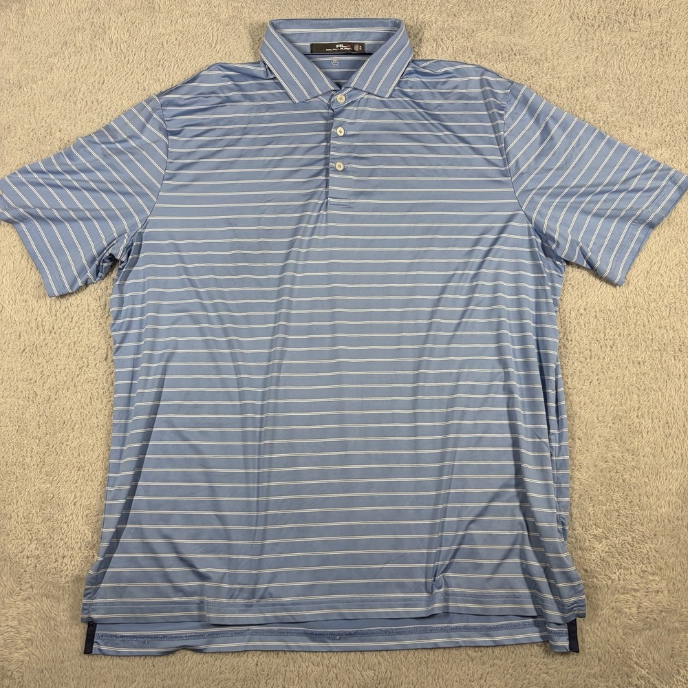 Ralph Lauren RLX Performance Polo Shirt Mens XL Golf Wicking Blue White Stripe
